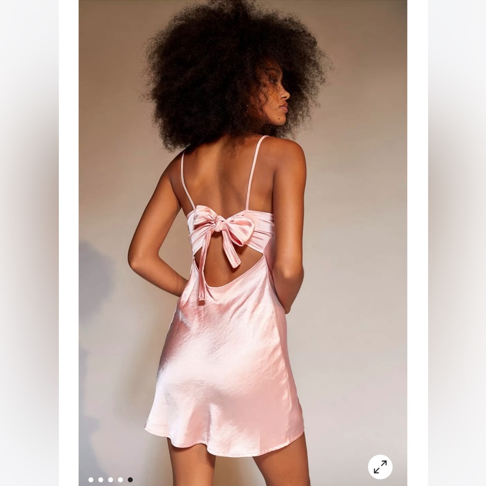 Motel Cotton Candy Pink Tie Back Satin Mini Judith Dress UO